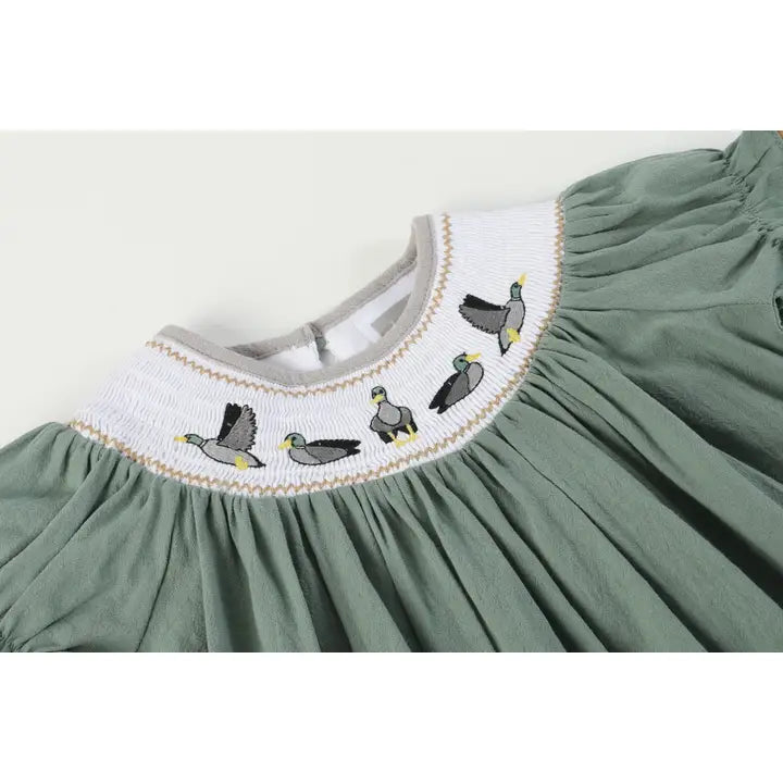 Sage Green Mallard Smocked Dress