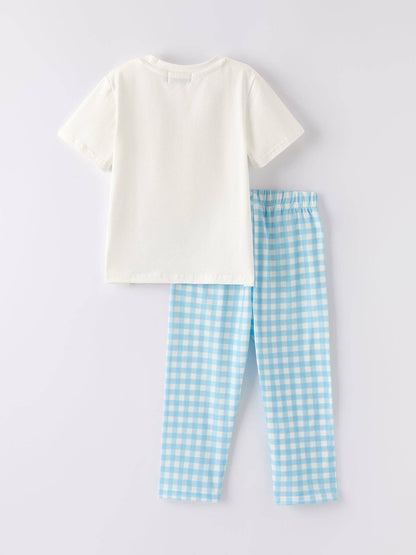 Blue Gingham Embroidered Pumpkin Set