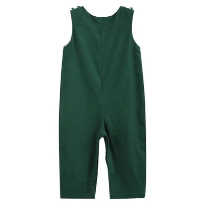 Christmas Green Smocked Overalls