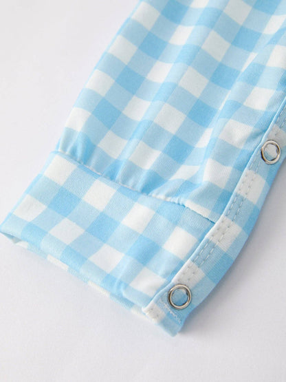 Blue Gingham Embroidered Pumpkin Romper
