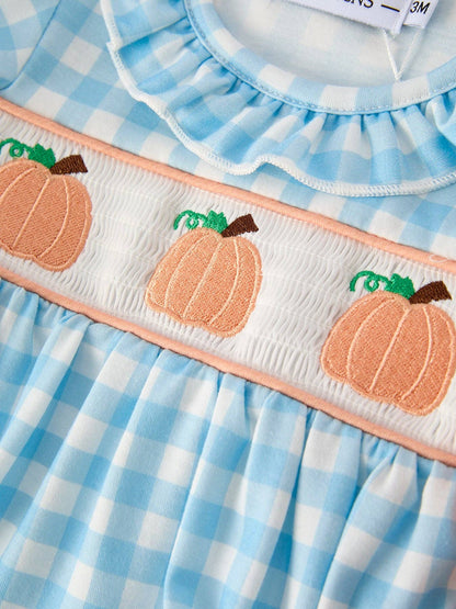 Blue Gingham Embroidered Pumpkin Bubble