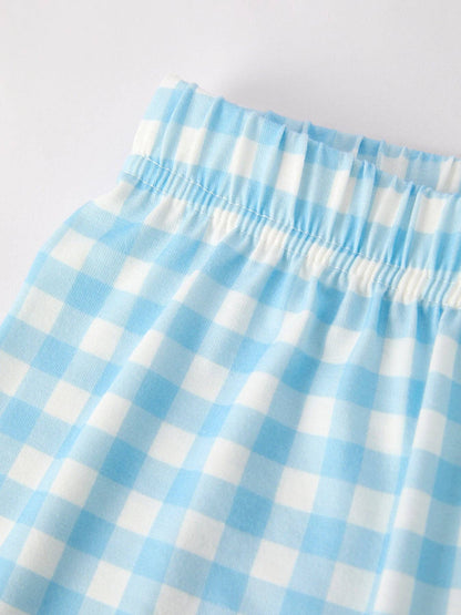 Blue Gingham Embroidered Pumpkin Set