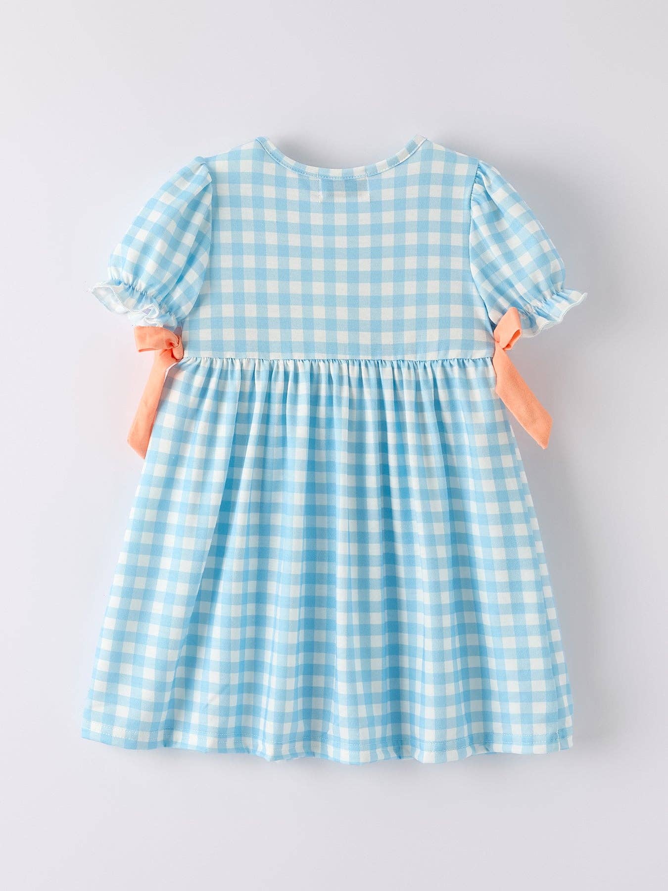 Blue Gingham Embroidered Pumpkin Dress