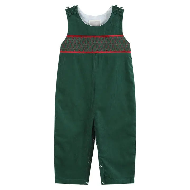 Christmas Green Smocked Overalls