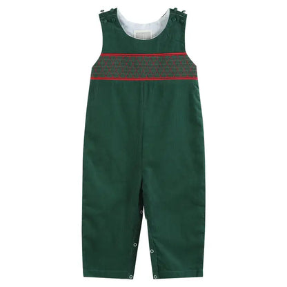 Christmas Green Smocked Overalls